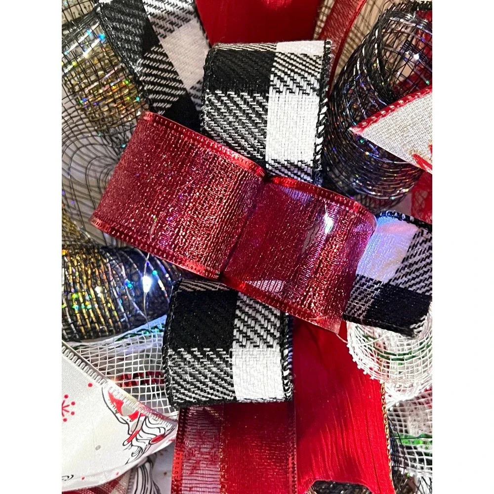 Handmade Merry Christmas Gnome Holiday Ribbon Door Wreath 22 ins W45